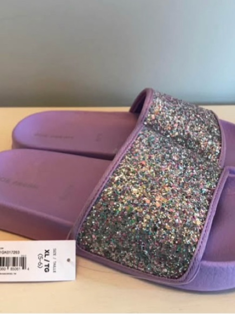 Joe Fresh Lavender Glitter Slide Sandals